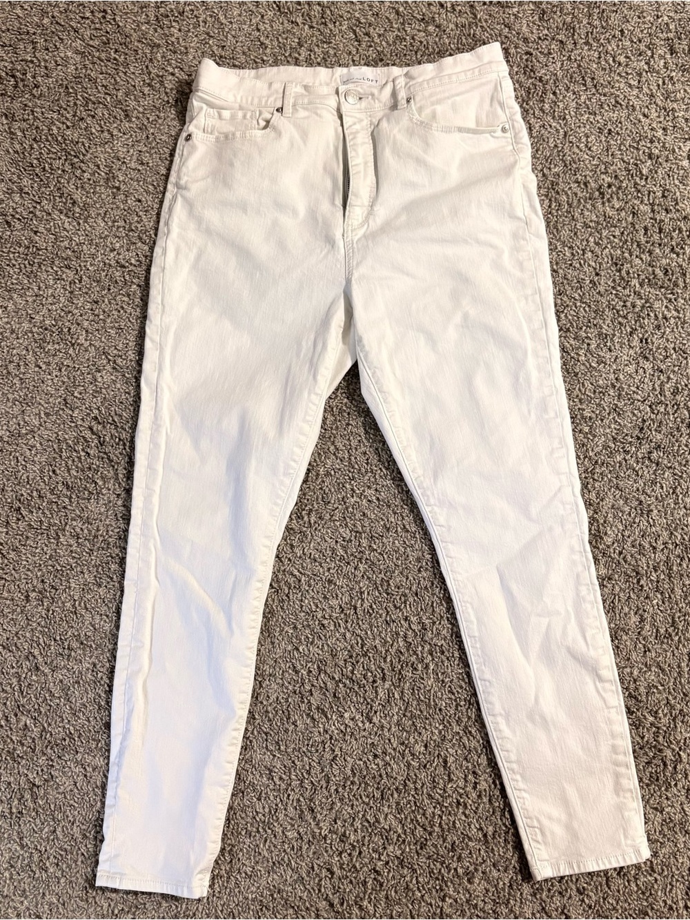 LOFT White High Waist Skinny Ankle Jeans